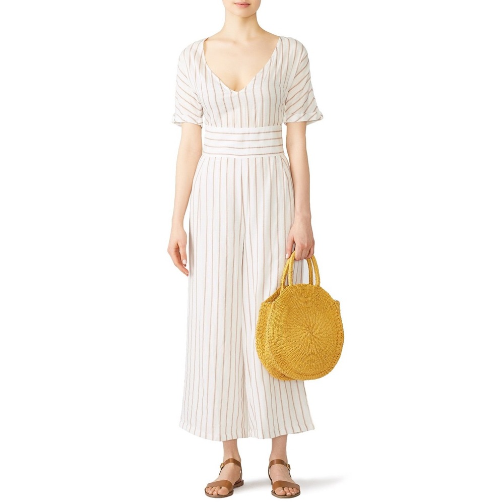 SANCIA CALA WIDE LEG LIGHTWEIGHT‎ STRIPED CREPE OPEN BACK CALA JUMPSUIT EUC SZ L